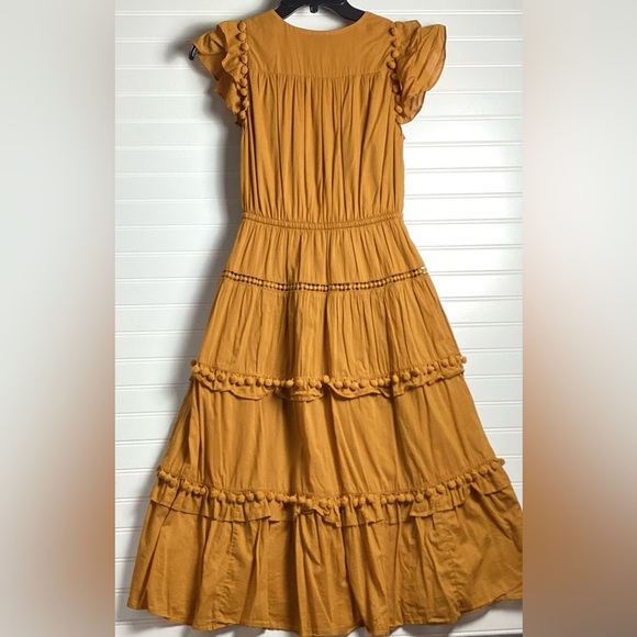 Yellow Tiered Ruffled Midi Dress with Flutter Sleeves size 0 - Picture 8 of 10